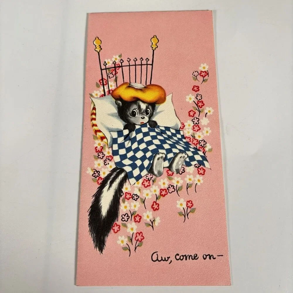 Vintage Anthropomorphic Skunk Get Well Greeting Card Sunshine MCM Art Cute